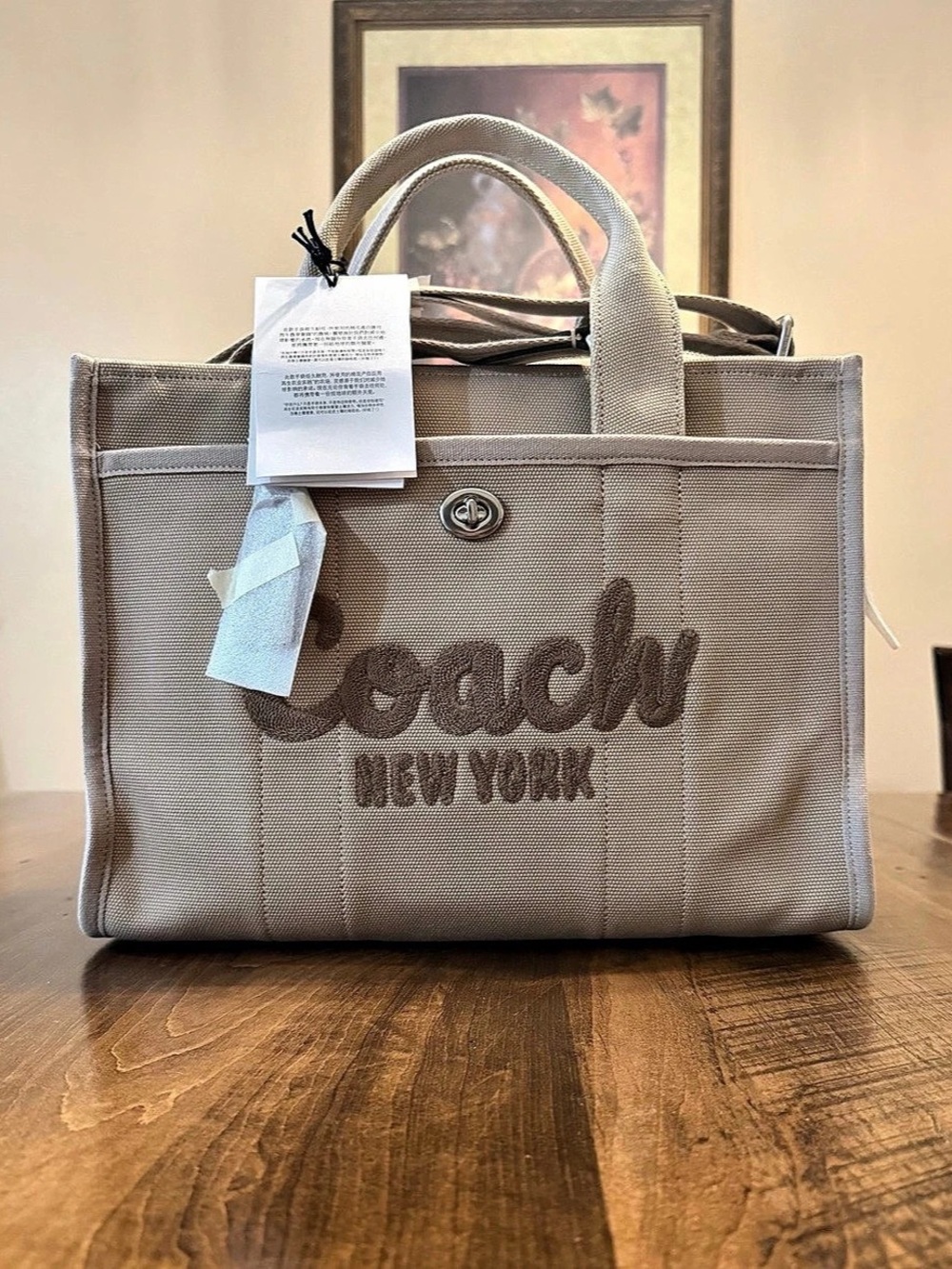 Coach Cargo Tote CP158 Silver/Dark Natural Canvas Crossbody Bag NWT